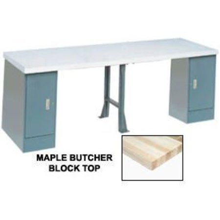 GLOBAL EQUIPMENT 96 x 30 Production Workbench - Maple Square Edge Top, 2 Cabinet, 1 Leg, Gray 607968